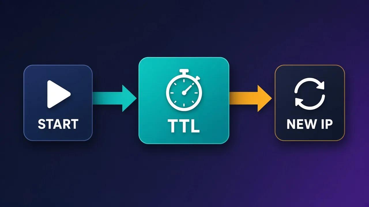 Timeline from START through a TTL stopwatch card to a NEW IP refresh card