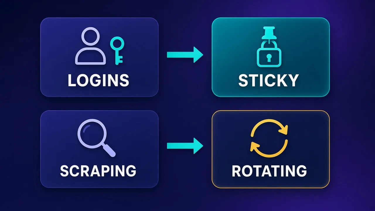 Mapping diagram with LOGINS pointing to STICKY and SCRAPING pointing to ROTATING